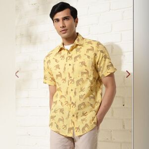 Fabindia Shirt Cotton Hand Block Printed Slim Fit Regular Button Front-Large